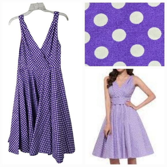 Grace Karin Purple Polka Dot Retro Pinup Swing Dress Circular Fit & Flare V-Neck - Picture 1 of 11